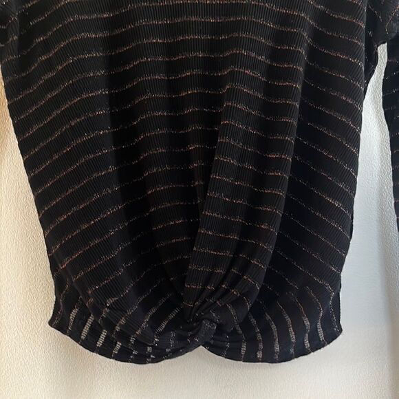 AllSaints Carme Shimmer Stripe Twist Tee Metallic Black Gold Size M - Picture 8 of 10